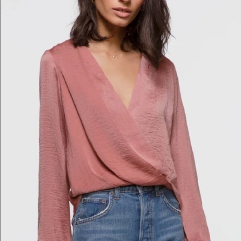 Greylin pink wrap drape top